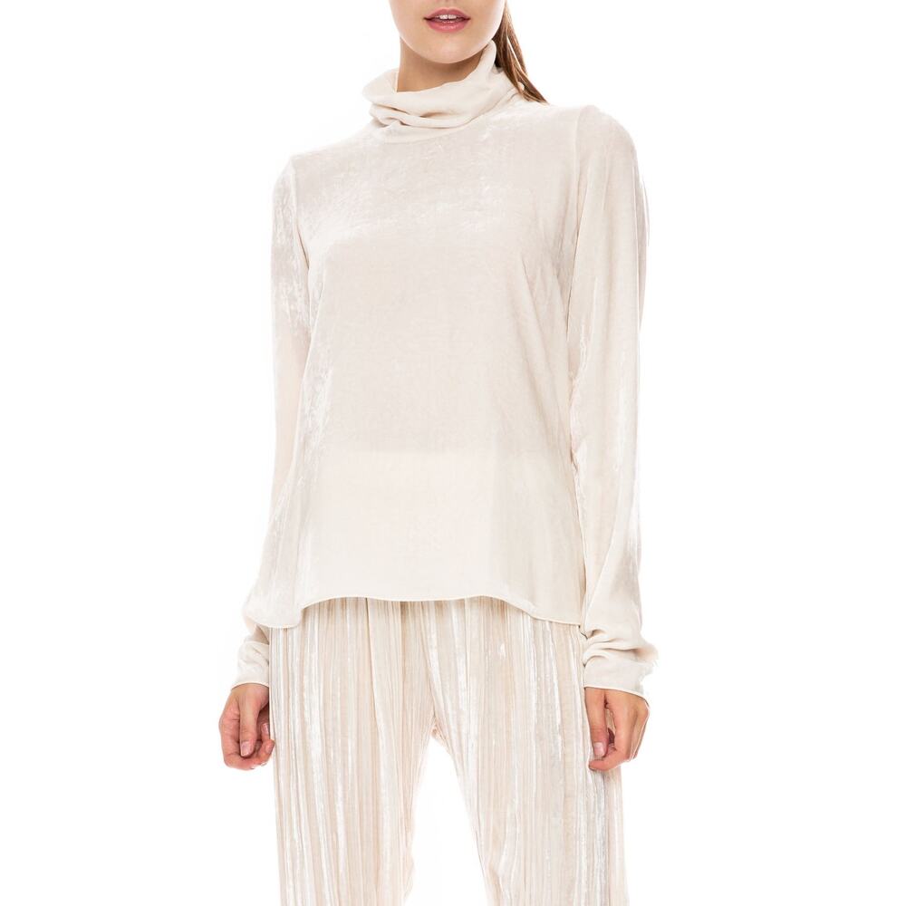 Forte Forte Turtleneck Cream Italian Velvet Silk‎ Blend Long Sleeve Top Size 1